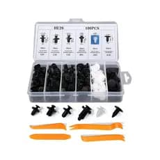Kit 100 Presilhas Automotivas Universais Parachoque Forro Porta Clip Fixação Carro + Espátulas Remoção
