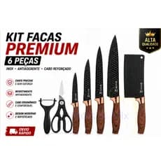 Conjunto Facas Cozinha 6 Peças Inox Antiaderente Chef Cutelo Tesoura Descascador Cabo Ergonômico