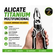 Alicate TITANIUM Universal Multifuncional Diagonal Corta E Desencapa Fio Eletricista Profissional
