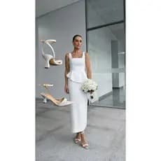 Sandália de Noiva Branca Salto Elegante Confortável Bico Folha Moderna para Casamento