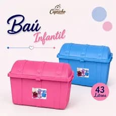 Baú Infantil Rosa 43 Litros de Menina Com Tampa Baú de Brinquedos 52x37x31 Caixa Organizadora