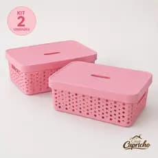 Kit 2 Cesto Organizador com Tampa 11 Litros Rattan Usual 36x27x12 Multiuso Organizador de Ambiente Gaveta