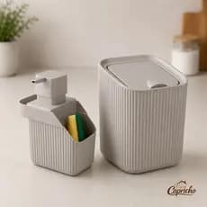 Kit Cozinha Porta Detergente e Lixeira 3L Conjunto Pia - Usual Utilidades