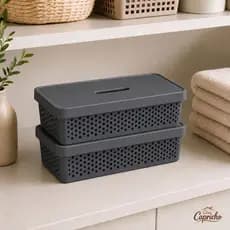 Kit 2 Caixa Organizadora com Tampa Rattan 3,6 Litros 33,5cmx16cmx10cm - Multiuso
