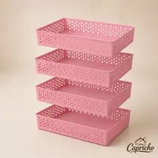 Kit 4  Cestos Organizadores Grande 34x26x6,5 Cestinho Gaveta Caixa Organizadora Multiuso Rattan