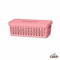 Caixa Organizadora com Tampa Rattan Rosa 3,6 Litros 33,5cmx16cmx10cm - Multiuso