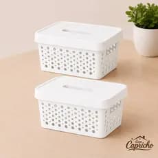Cesto Organizador Caixa Organizadora Rattan com Tampa - 2 Litros BRANCO