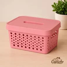 Cesto Organizador Caixa Organizadora Rattan com Tampa - 2 Litros ROSA