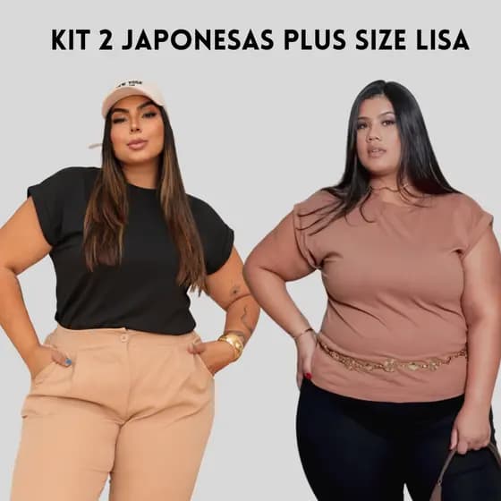 Kit 2 Blusas Feminina Manga Japonesa Plus Size Lisa Camiseta Básica 100% Algodão