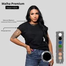 T-Shirt Feminina Minimal – Blusa Lisa Manga Japonesa em Algodão
