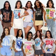 Kit 10 T-Shirts Femininas Estampadas Manga Japonesa – Modelagem Soltinha e Toque Macio em Algodão