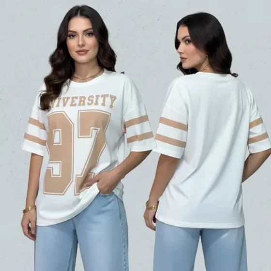 Blusa Max Feminina University 97 Oversized Estilo Casual Streetwear Moda Conforto