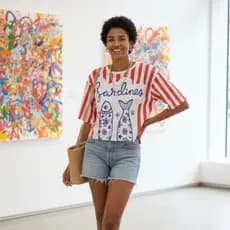 Cropped Oversized Sardines Estilo Street Casual 100% Algodão