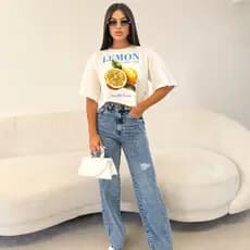 Cropped Oversized Estampada Lemon - Verão / 100% Algodão