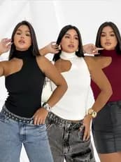 BLUSA FEMININA ASSIMÉTRICA GOLA ALTA BÁSICA MULA MANCA CONFORTAVEL VERÃO MODA FASHION 2025
