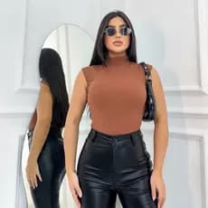 BODY GOLA ALTA BÁSICO CASUAL BORI BORY MANGA CURTA DIA A DIA OUTONO VERÃO FEMININO