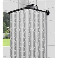 Suporte Cortina Box Alumínio Banheiro Extremidades  PRETAS  Varão Tubo Curvo Aço Em L