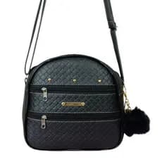 Bolsa  Transversal  Feminina Casual   Bolsos Frontais  C/ Chaveiro Pompom