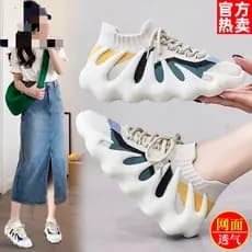 2026 novo estilo sapatos femininos 2026 primavera voando tecido respirável sola macia esportes meias casuais sapatos ant