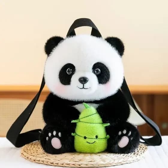 2026 novo estilo bonito flor panda boneca mochila de bambu brotos simulação grande panda boneca dos desenhos animados mo
