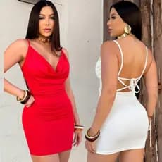 Vestido  Feminino Babado Na Frente Amarração Tiras Vermelho Branco Curto Midi Tubinho Coladinho