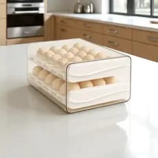 Organizador Porta Ovos 2 andares Geladeira Gaveteiro Duplo Branco Empilhavel Casa Cozinha