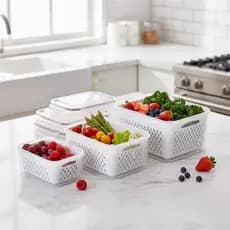 Kit 3 Organizador Geladeira Com Trava Fecho Pote Cesto Hermético Organiza Alimentos Frutas Legumes