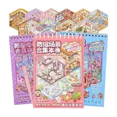 3 Caderno de Adesivos 3D 8 Cenários + Pinça Menininha Anti Stress E Ansiedade Montar Decorar Livro