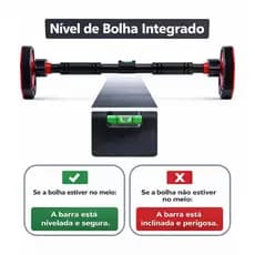 Barra Fixa Ajustável Porta 65 a 100 cm com Trava de Segurança e Nível Integrado TECPET