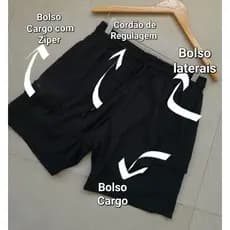 Short Cargo com zíper/Short Elastano Masculino Cargo/ Short Tactel com Elastano Cargo