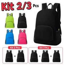 KIT 3/2 PCS Mochila Saco Esportiva Dobrável Compacta Impermeável Nylon Resistente para Viagem Escola e Academia