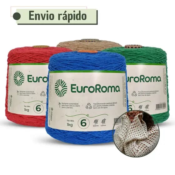 Barbante Euroroma 1kg Fio 6 Linha de Crochê Diversas Cores Tricô Envio Rápido