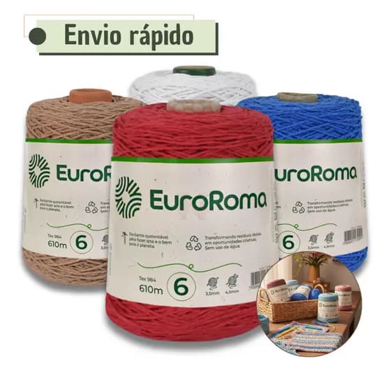 Barbante EuroRoma Fio 6 600g Cores Fio Linha de Crochê Envio Rápido