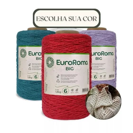 Barbante Euroroma Fio 6 1.8kg para Crochê Big Cone Diversas Cores