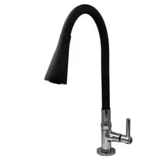 Torneira de Água Gourmet Flexível Preto com 2 Jatos p/ Pia e Área de Churrasco de Silicone Jato Arejador e Chuveirinho
