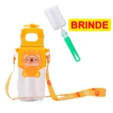 Garrafa Térmica c/ Canudo Infantil Criança Safari + Escova Bucha p/ Limpar  Garrafas Copos c/ Cabo Longo