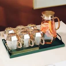 Kit Jogo de Xícaras Com Jarra Diamante Com Tampa Vidro Translúcido Snel Home - Decoração Cozinha Jantar
