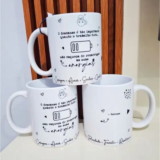 Caneca personalizada, Caneca recarregue as energias, caneca para presentear
