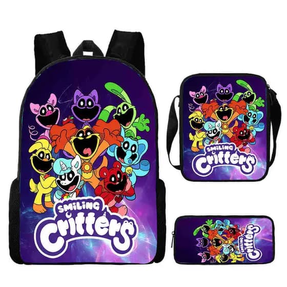 Mochila 3D com Estampa de Jogo Novo, Tema Horror Poppy Smiling Critters, Conjunto de Três Peças