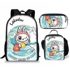 Novo conjunto de três peças Labubu: bolsa transversal, estojo e mochila escolar, fofo e versátil.