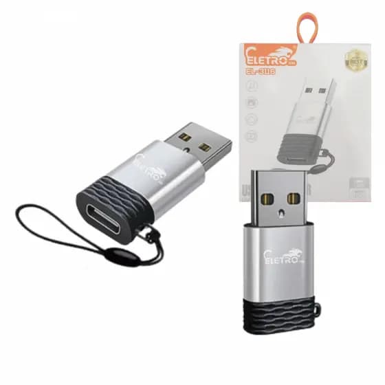 -- Plug Adaptador Conversor USB 3.1 TIPO-C Fêmea para USB 2.0 Macho com alça Eletromex EL-3116