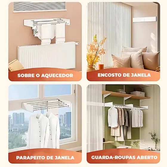 Varal Retrátil Embutir Branco 120cm Mágico Parede Lavanderia Banheiro Roupas Grande Econômico
