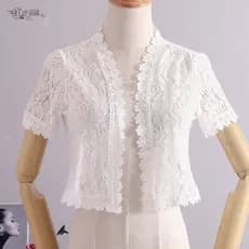 Novo Bolero Feminino de Verão Branco e Preto com Manga Curta, Véu de Noiva de Renda, Xales para Vestido de Festa Formal
