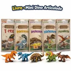 Atacado - Mundo dos MINIDINOS Livro Dinossauro + Miniatura Articulada -10 ou 25 Unidades Variadas