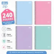 Caderno Universitário Tilibra 15 Matérias Cores Pastel 240 Folhas 27,5 x 20,5 cm