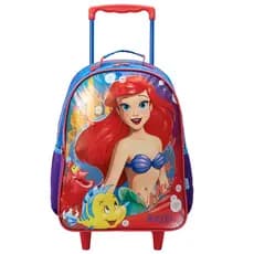 Mochila de Rodinhas Escolar 40cm Princesa Disney Ariel Metálica