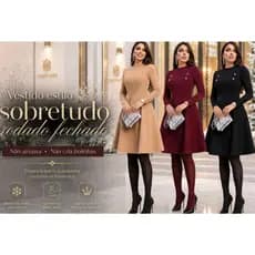 Vestidos Evangélicos Estilo Sobretudo Feminino Fechado Social Manga Longa Lançamento mais Vendido Rodado Soltinho