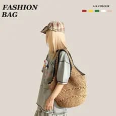 Bolsa artesanal de estilo casual, bolsa de palha, bolsa de praia para viagens de férias, bolsa para uso diário, bolsa de