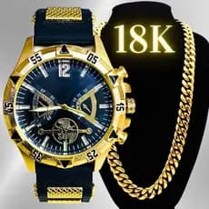 Kit Relógio Masculino Pulseira De Silicone + Corrente Premium Grossa