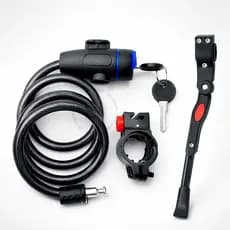 Trava Cabo De Aço Cadeado Corrente Bike Anti-Roubo Moto Espiral + Descanso Pezinho Lateral Bicicleta